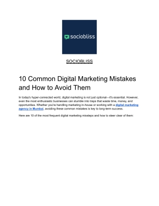 10 Common Digital Marketing Mistakes and How to Avoid Them