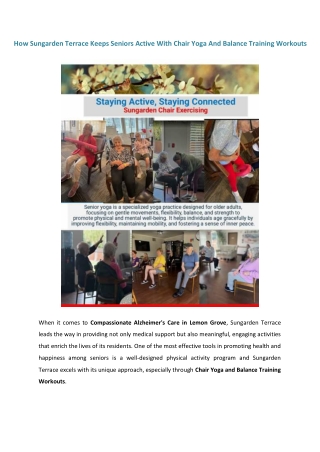 How Sungarden Terrace Keeps Seniors Active with Chair Yoga and Balance Training Workouts