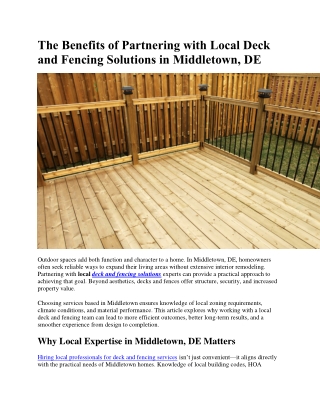 The Benefits of Partnering with Local Deck and Fencing Solutions in Middletown, DE