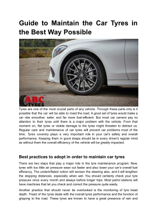 Guide to Maintain the Car Tyres in the Best Way Possible