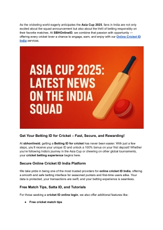 SBH Online Betting Id Exclusive_ India Squad Insights for Asia Cup 2025