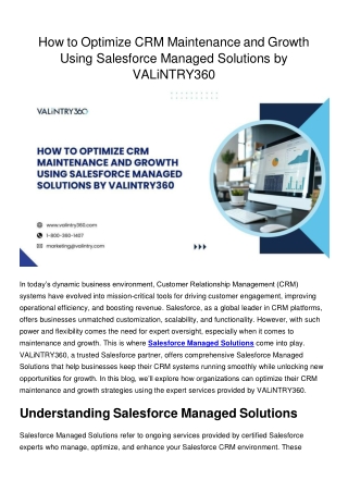 How to Optimize CRM Maintenance And Growth Using Salesforce Managed Solutions By VALiNTRY360