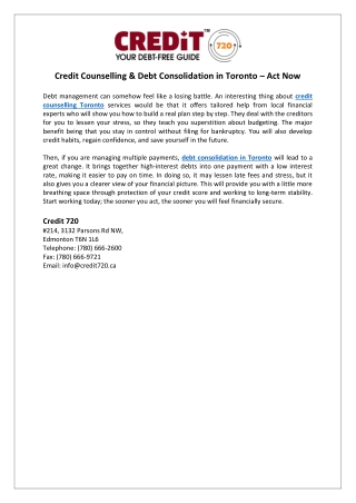 Credit Counselling & Debt Consolidation in Toronto – Act Now