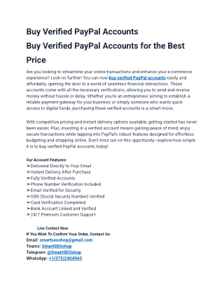 Best sites To Buy Verified PayPal Accounts  In World