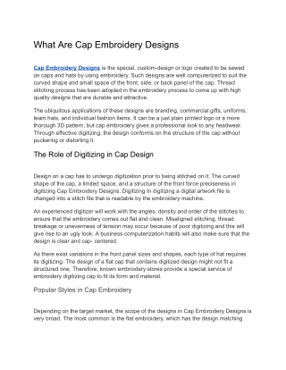 Cap Embroidery Designs For Custom Apparel