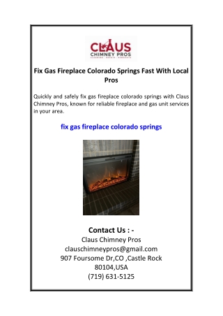 Fix Gas Fireplace Colorado Springs Fast With Local Pros