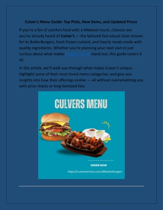 Culver’s Menu Guide: Top Picks, New Items, and Updated Prices