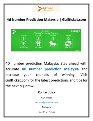 4d Number Prediction Malaysia  Gulfticket