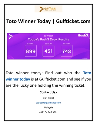 Toto Winner Today  Gulfticket.com