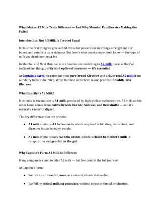 What Makes A2 Milk Truly Different And Why Mumbai Families Are Making the Switch