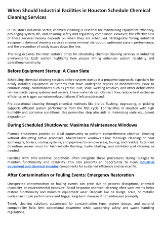 When Should Industrial Facilities in Houston Schedule Chemical Cleaning Services
