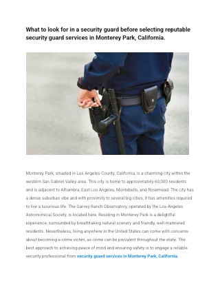 What to look for in a security guard before selecting reputable security guard services in Monterey Park, California