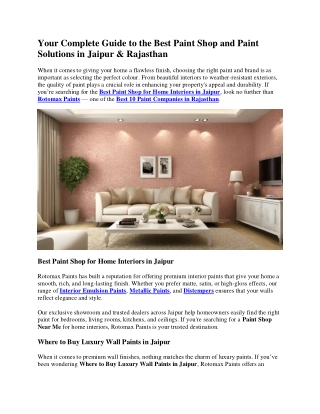 Your Complete Guide to the Best Paint Shop and Paint Solutions in Jaipur & Rajasthan