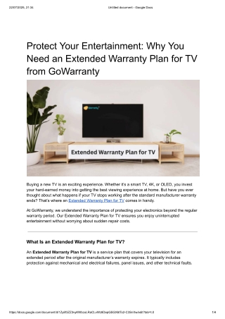 Extended Warranty Plan for TV