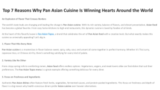 Top 7 Reasons Why Pan Asian Cuisine Is Winning Hearts Around the World