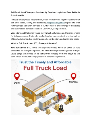 Full Truck Load Transport Services by Gopiban Logistics