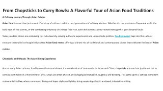From Chopsticks to Curry Bowls: A Flavorful Tour of Asian Food Traditions