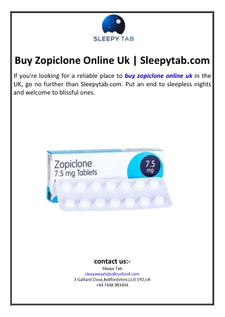 Buy Zopiclone Online Uk | Sleepytab.com