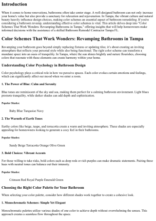 Color Schemes That Work Wonders: Revamping Bathrooms in Tampa