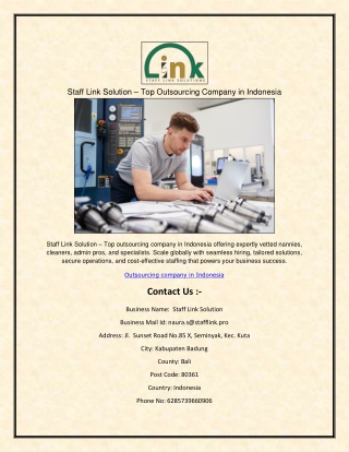 Staff Link Solution – Top Outsourcing Company in Indonesia