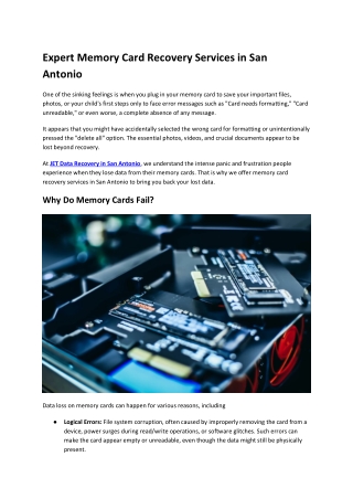 Expert Memory Card Recovery Services in San Antonio