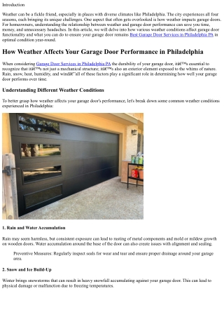 How Weather Affects Your Garage Door Performance in Philadelphia