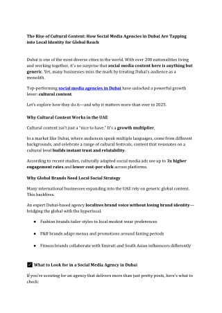 The Rise of Cultural Content How Social Media Agencies in Dubai Are Tapping into Local Identity for Global Reach