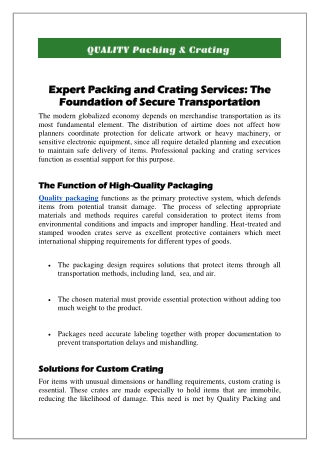 Expert Packing and Crating Services The Foundation of Secure Transportation