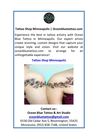 Tattoo Shop Minneapolis  Oceanbluetattoo.com