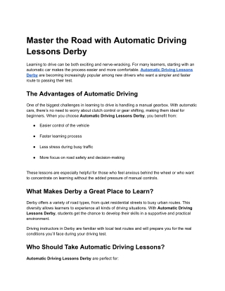 Master the Road with Automatic Driving Lessons Derby