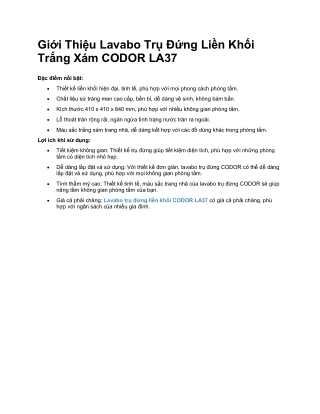 Lavabo Trụ Đứng Liền Khối Trắng Xám CODOR LA37