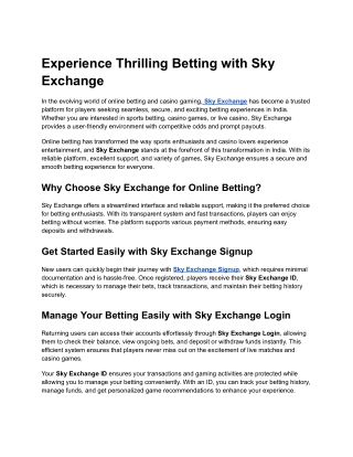 Experience Thrilling Betting with Sky Exchange