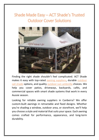 Shade Made Easy – ACT Shade’s Trusted Outdoor Cover Solutions