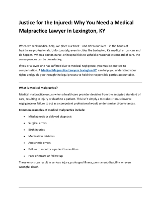 Medical Malpractice Lawyers Lexington KY