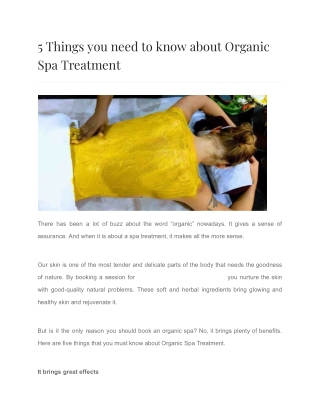 5 Things you need to know about Organic Spa Treatment
