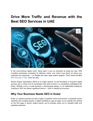 Drive More Traffic and Revenue with the Best SEO Services in UAE