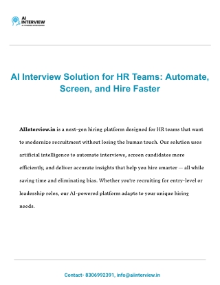 AI Interview Solution for HR Teams: Automate, Screen, and Hire Faster