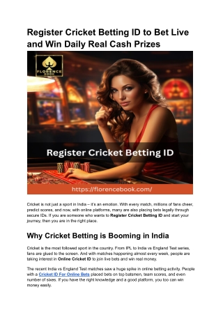 Register Cricket Betting ID to Bet Live and Win Daily Real Cash Prizes