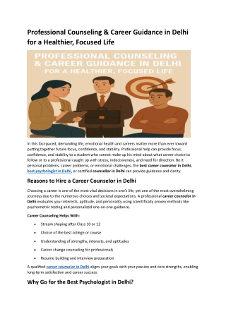 Professional Counseling & Career Guidance in Delhi for a Healthier, Focused Life