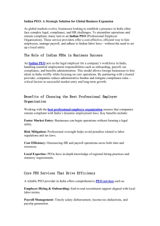 Indian PEO  A Strategic Solution for Global Business Expansion