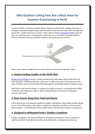 Why Outdoor Ceiling Fans Are a Must-Have for Summer Entertaining in Perth