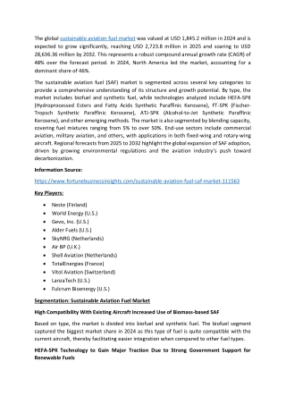 Global Sustainable Aviation Fuel Market