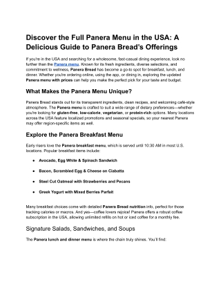 Discover the Full Panera Menu in the USA_ A Delicious Guide to Panera Bread’s Offerings