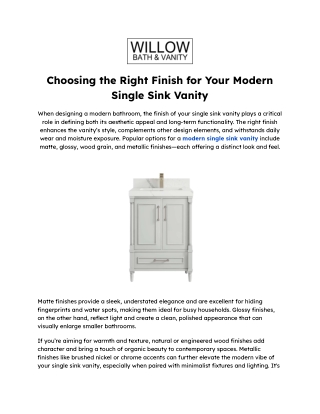 Choosing the Right Finish for Your Modern Single Sink Vanity