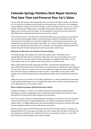 Colorado Springs Paintless Dent Repair Services