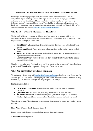 Fast-Track Your Facebook Growth Using Viewtifulday's Follower Packages