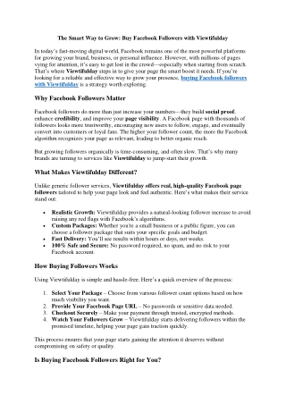 The Smart Way to Grow Buy Facebook Followers with Viewtifulday