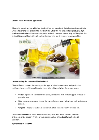 Olive Oil Flavor Profile and Typical Uses