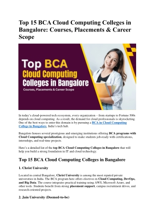 Top BCA Cloud Computing Colleges in Bangalore