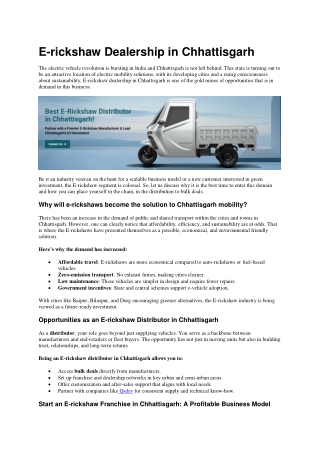 Best E-rickshaw Dealership in Chhattisgarh - QSD Erickshaw